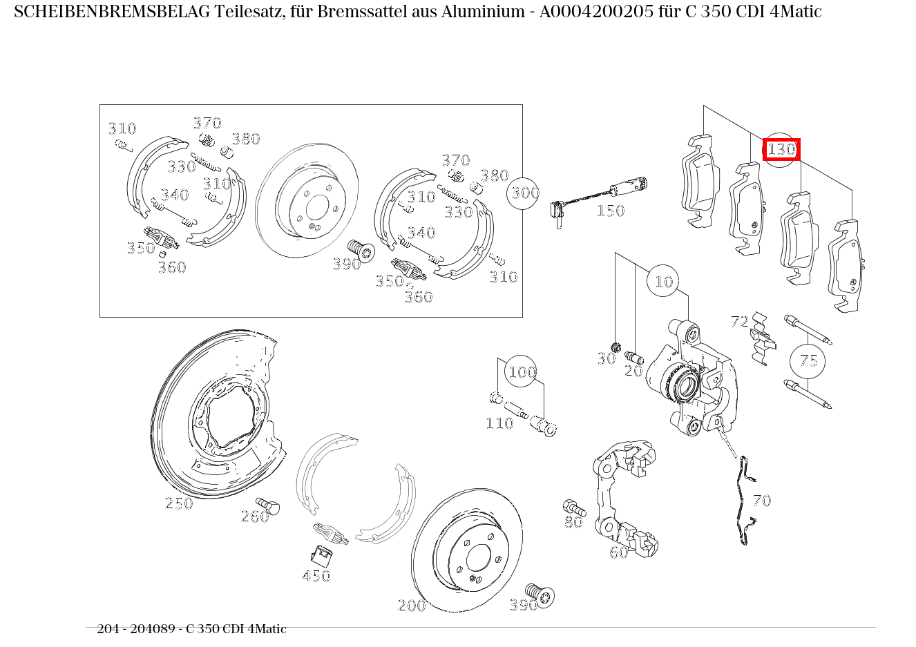 Scheibenbremsbelag Teilesatz, für Bremssattel aus Aluminium C 350 CDI 4Matic 204 Scheibenbremsbelag Teilesatz, für Bremssattel aus Aluminium C 350 CDI 4Matic 204