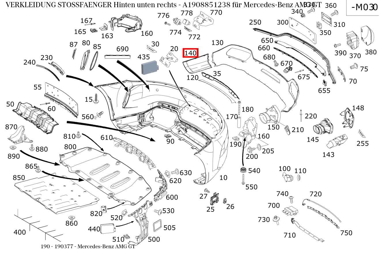 Verkleidung Stossfänger Hinten unten rechts Mercedes-Benz AMG GT 190