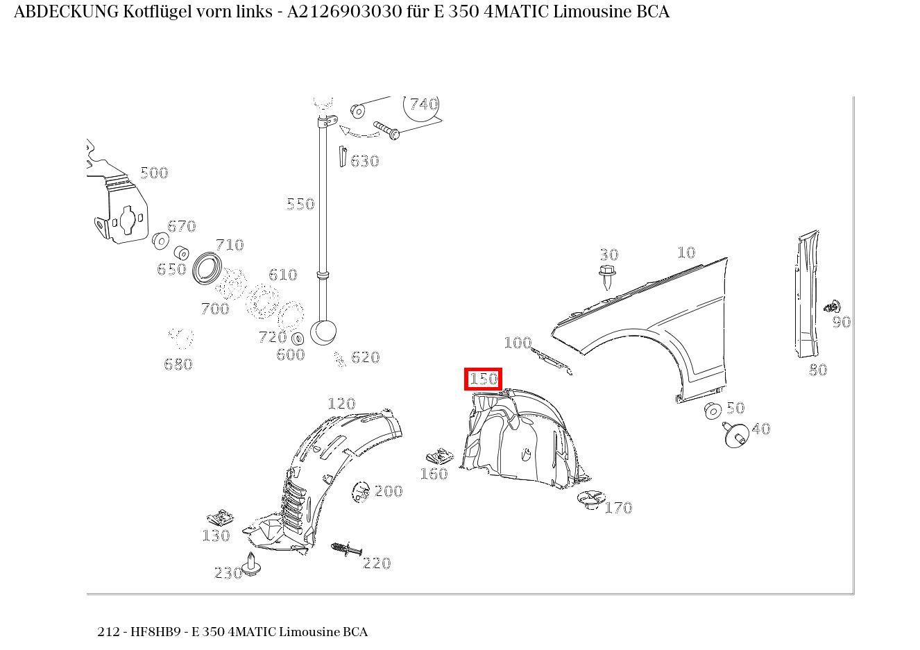 Abdeckung Kotflügel vorn links E 350 4MATIC Limousine BCA 212