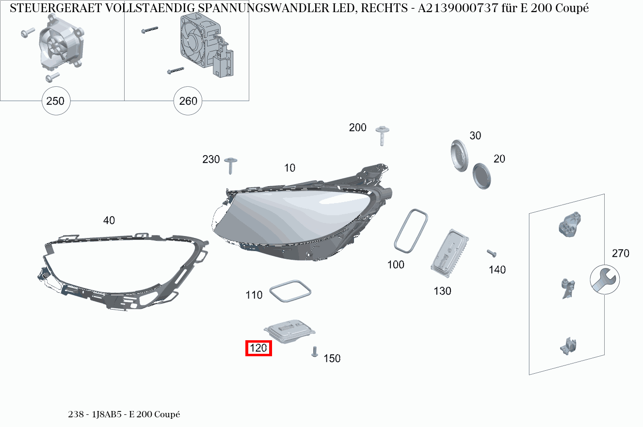 Steuergerät vollständig SPANNUNGSWANDLER LED, RECHTS E 200 Coupé 238 Steuergerät vollständig SPANNUNGSWANDLER LED, RECHTS E 200 Coupé 238