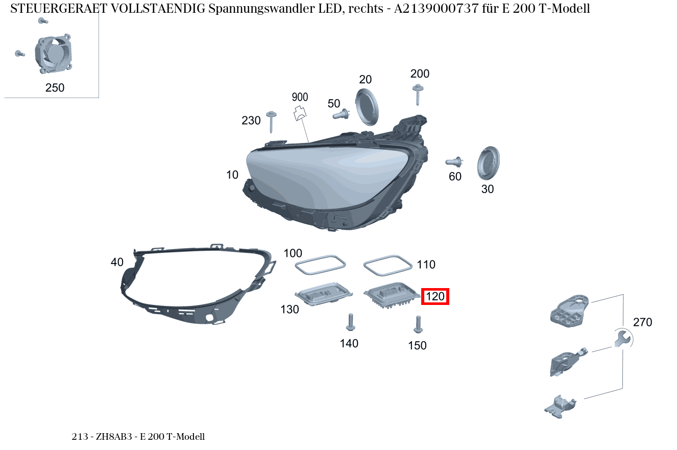 Steuergerät vollständig Spannungswandler LED, rechts E 200 T-Modell 213 Steuergerät vollständig Spannungswandler LED, rechts E 200 T-Modell 213
