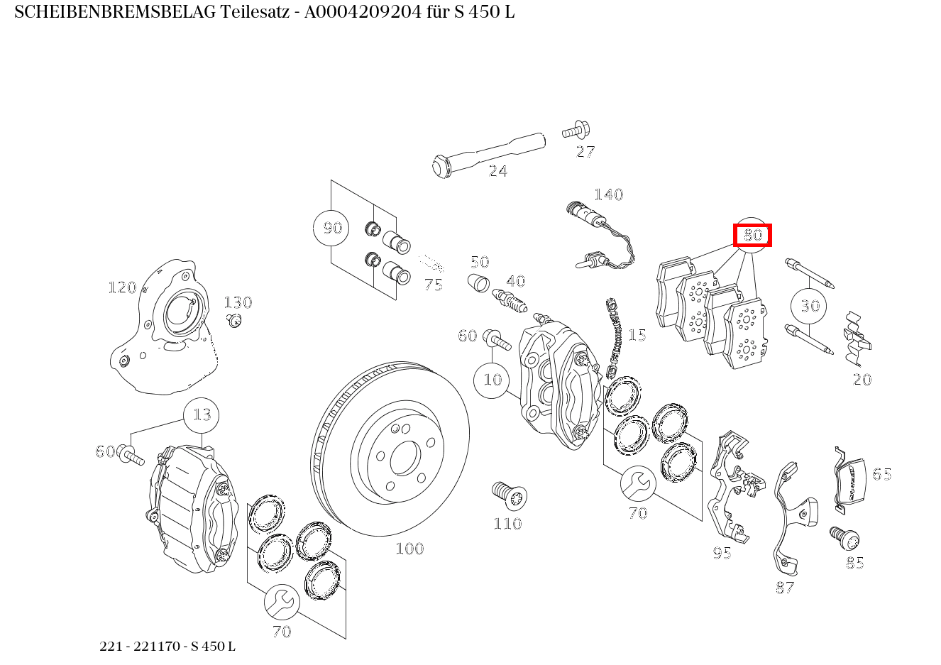 Scheibenbremsbelag Teilesatz S 450 L 221