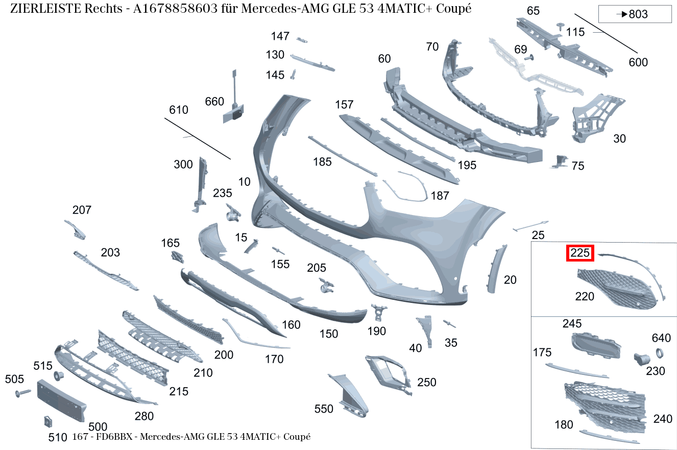 Zierleiste Rechts Mercedes-AMG GLE 53 4MATIC+ Coupé 167 Zierleiste Rechts Mercedes-AMG GLE 53 4MATIC+ Coupé 167