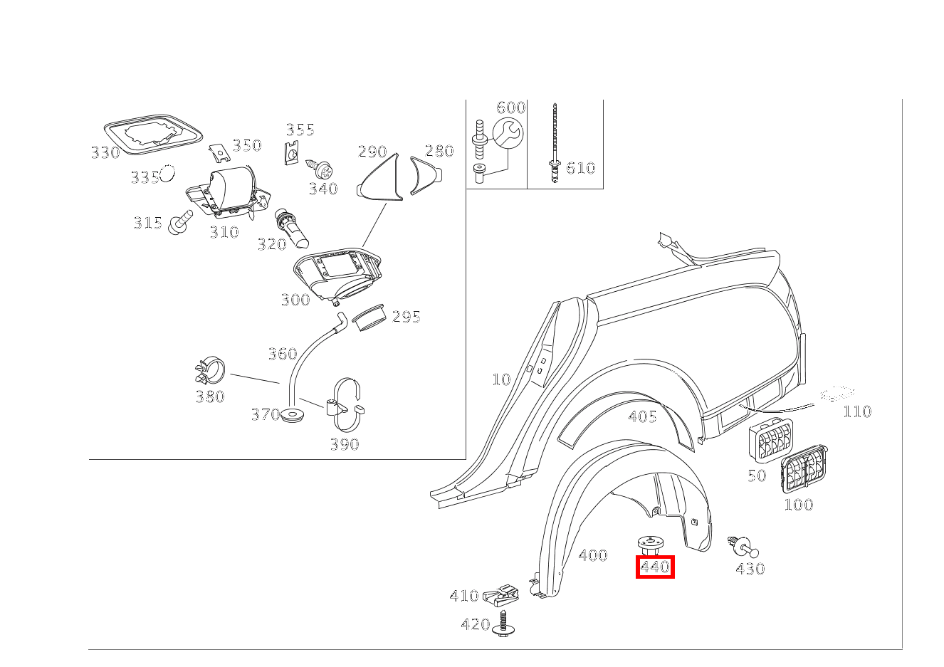 KUNSTSTOFFMUTTER ABDECKUNG AN RADEINBAU RECHTS Maybach 62 S (langer Radstand) 240