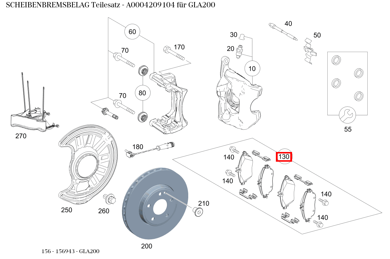 Scheibenbremsbelag Teilesatz GLA200 156
