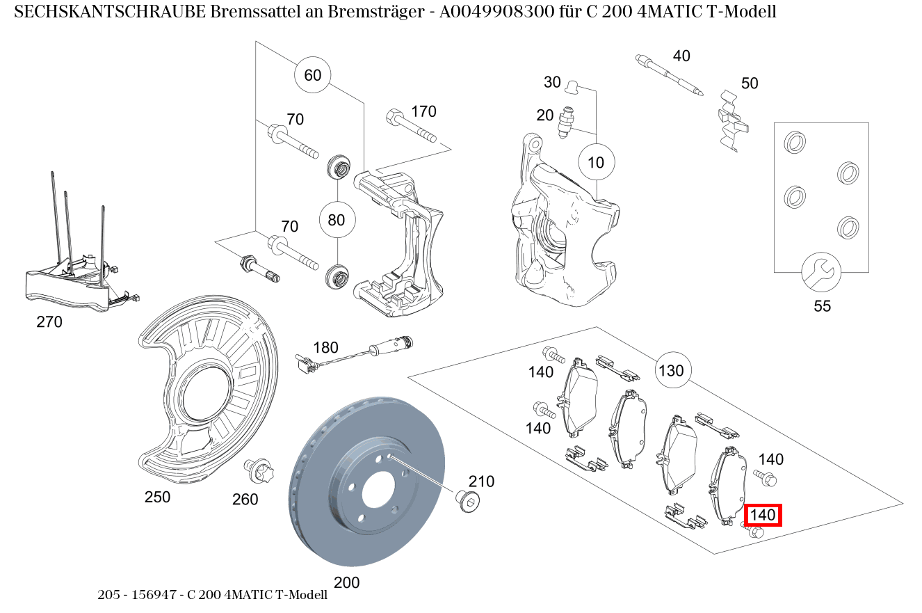 Sechskantschraube Bremssattel an Bremsträger C 200 4MATIC T-Modell 205 Sechskantschraube Bremssattel an Bremsträger C 200 4MATIC T-Modell 205