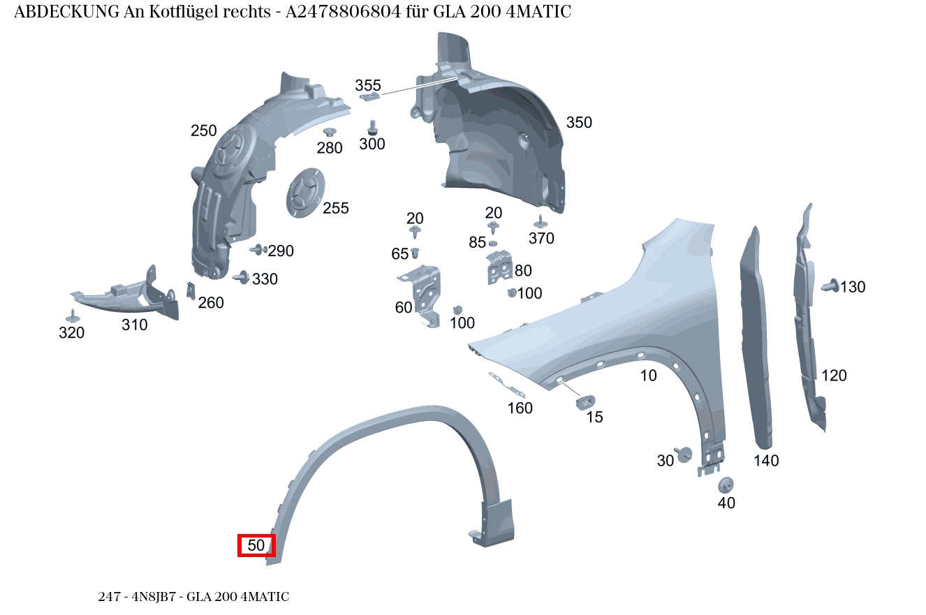 Abdeckung An Kotflügel rechts GLA 200 4MATIC 247