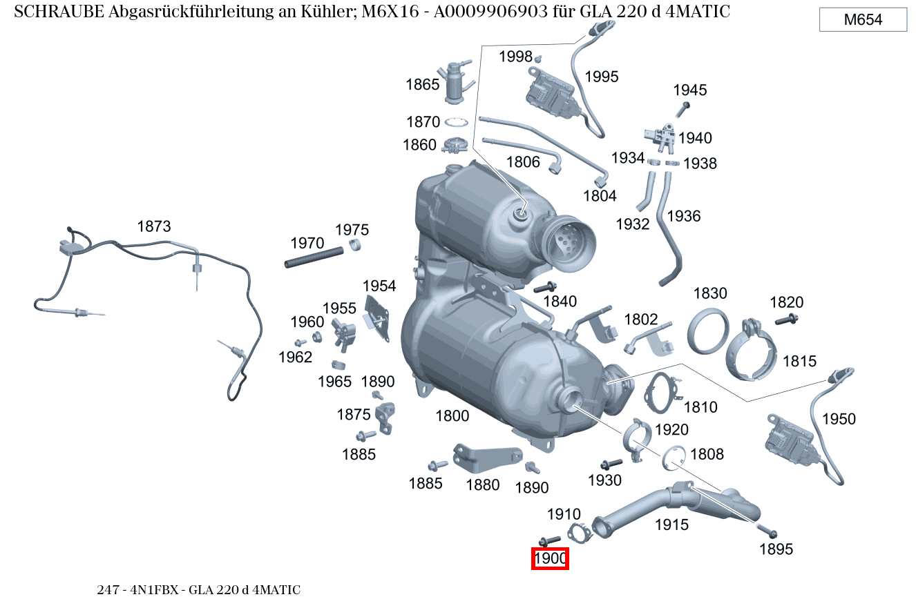 Schraube Abgasrückführleitung an Kühler; M6X16 GLA 220 d 4MATIC 247