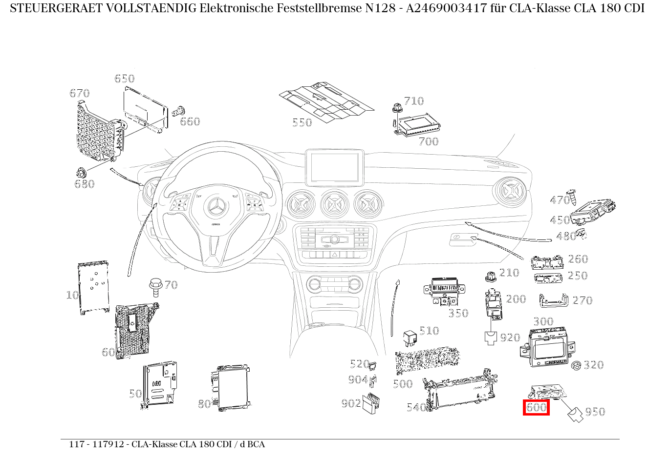Steuergerät vollständig Elektronische Feststellbremse N128 CLA-Klasse CLA 180 CDI / d BCA 117