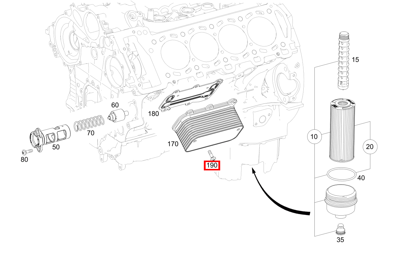 Sechsrundschraube Ölkühler an Zylinderkurbelgehäuse; M6X20 S 63 AMG 4MATIC+ Cabriolet 217 Sechsrundschraube Ölkühler an Zylinderkurbelgehäuse; M6X20 S 63 AMG 4MATIC+ Cabriolet 217