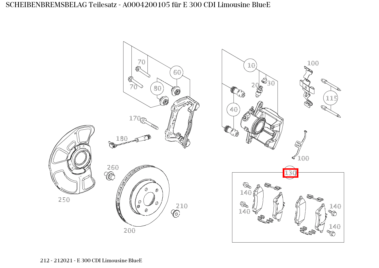 Scheibenbremsbelag Teilesatz E 300 CDI Limousine BlueE 212 Scheibenbremsbelag Teilesatz E 300 CDI Limousine BlueE 212