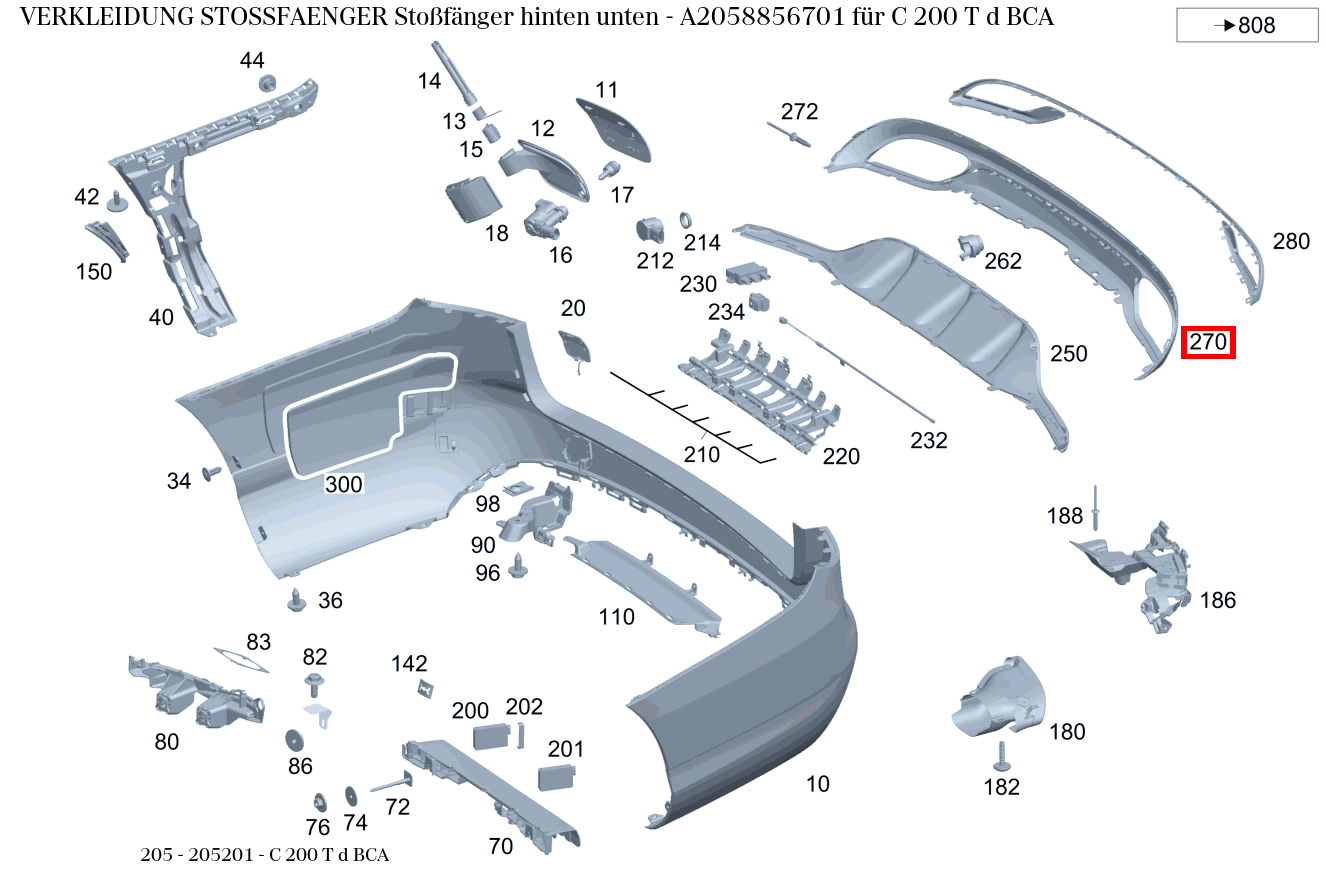 Verkleidung Stossfänger Stoßfänger hinten unten für C-Klasse 205  