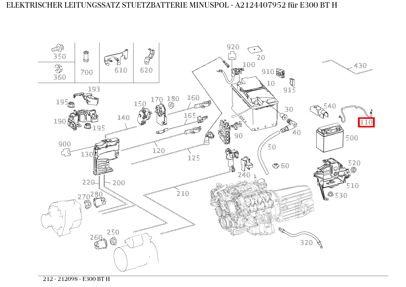 Elektrischer Leitungssatz STUETZBATTERIE MINUSPOL E300 BT H 212