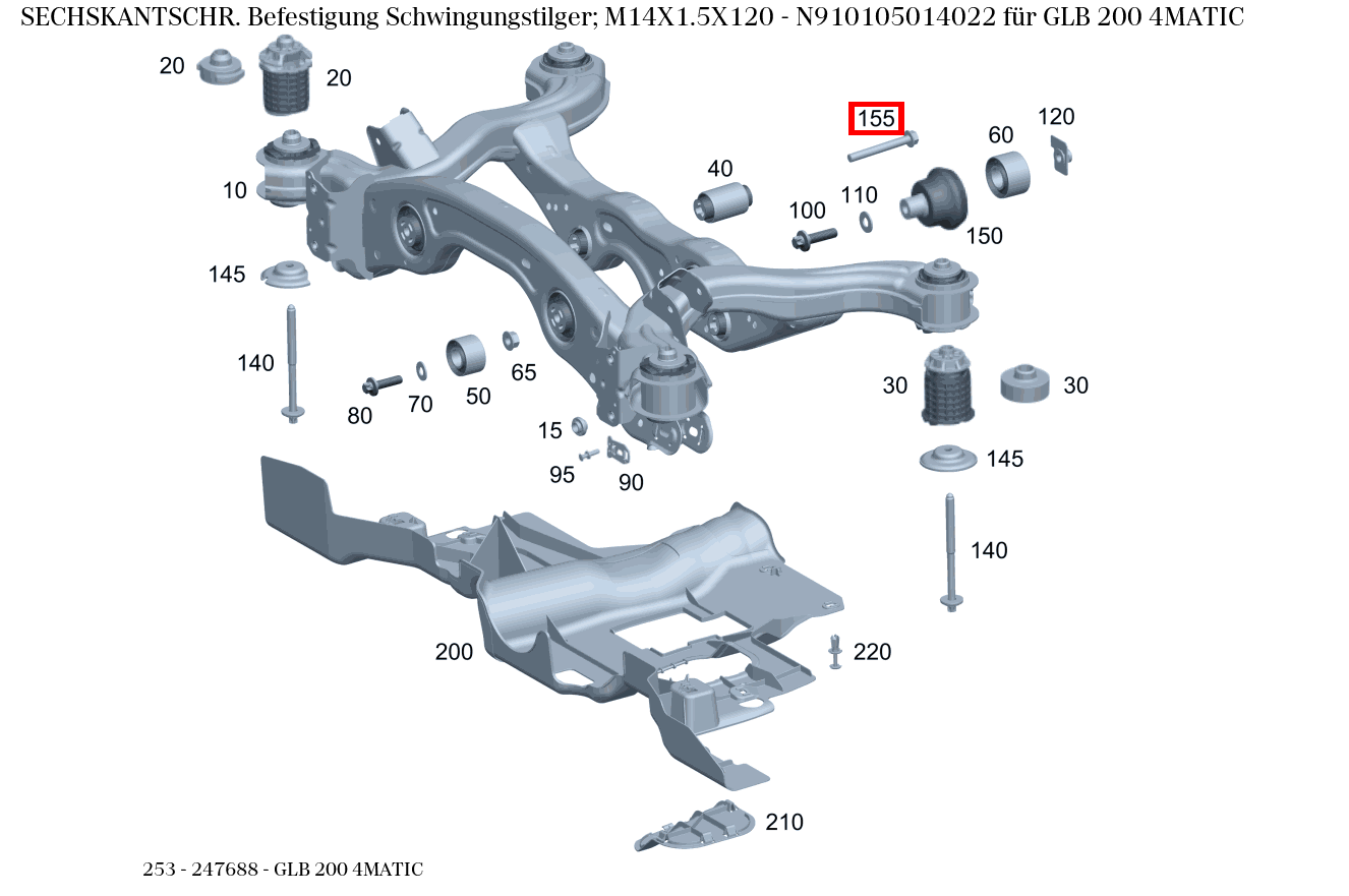 Sechskantschraube FUEHRUNGSLAGER AN RAHMEN RECHTS; M14X1.5X120  