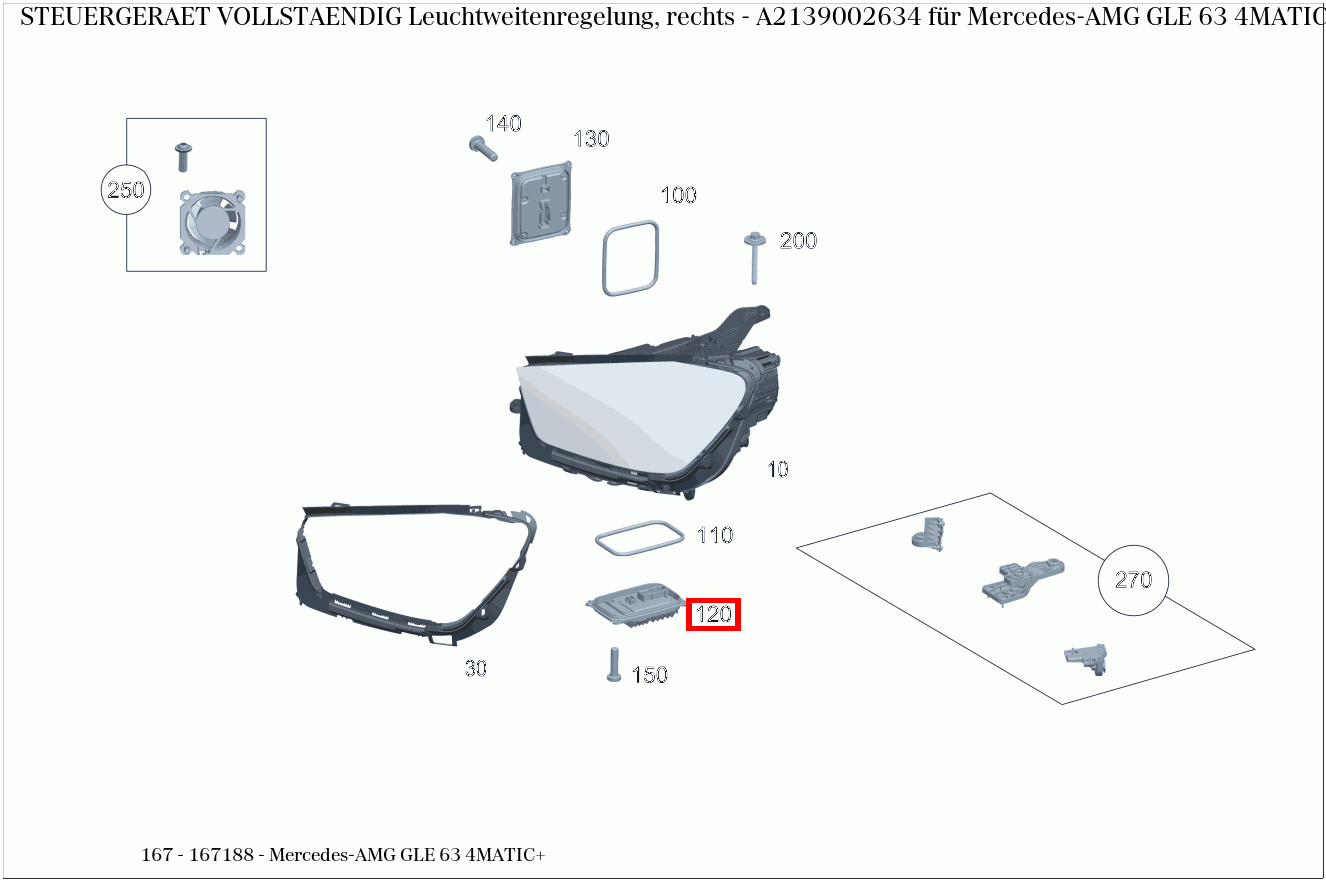 Steuergerät vollständig Leuchtweitenregelung, rechts Mercedes-AMG GLE 63 4MATIC+ 167 Steuergerät vollständig Leuchtweitenregelung, rechts Mercedes-AMG GLE 63 4MATIC+ 167