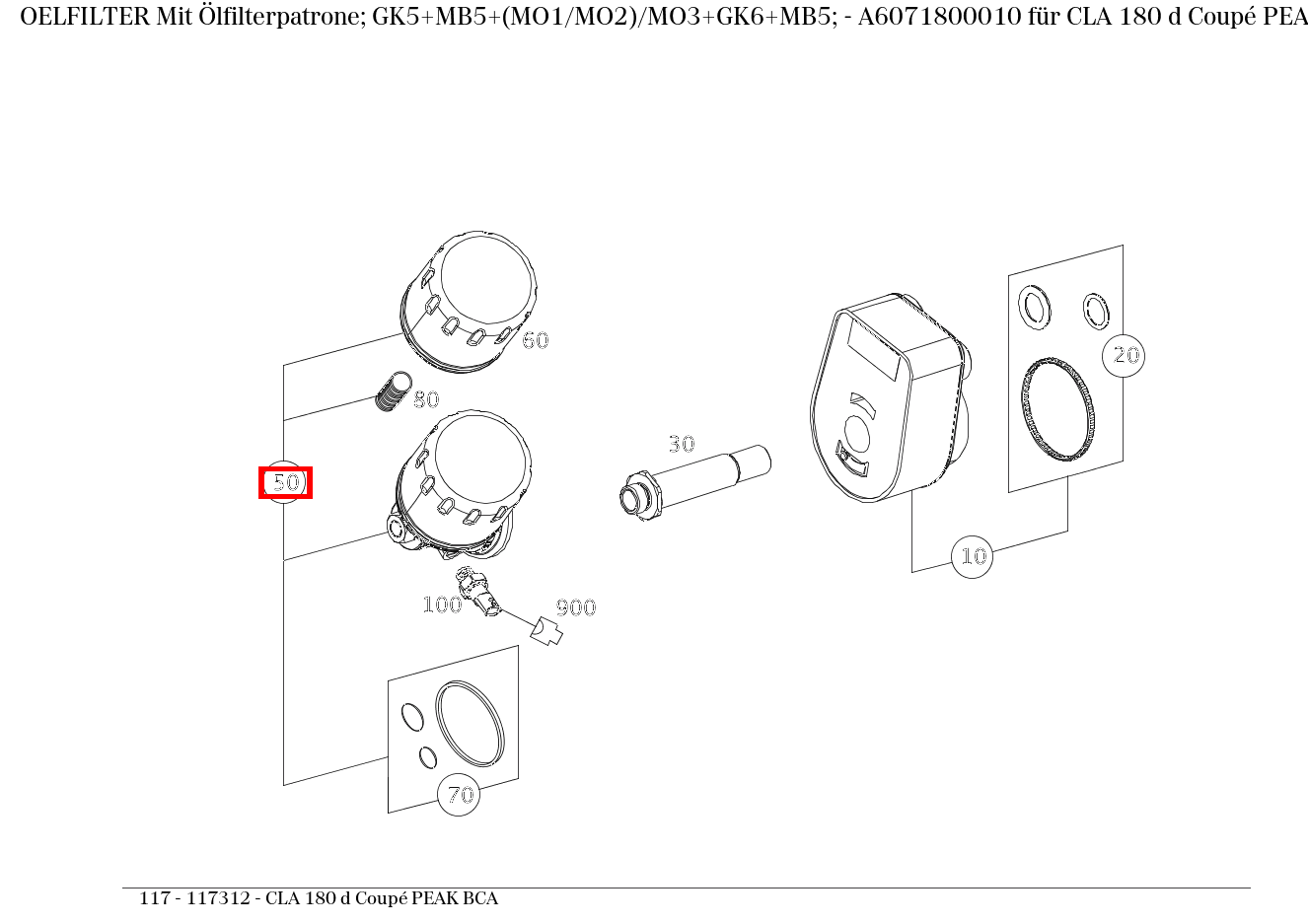 Ölfilter Mit Ölfilterpatrone; GK5+MB5+(MO1/MO2)/MO3+GK6+MB5; CLA 180 d Coupé PEAK BCA 117