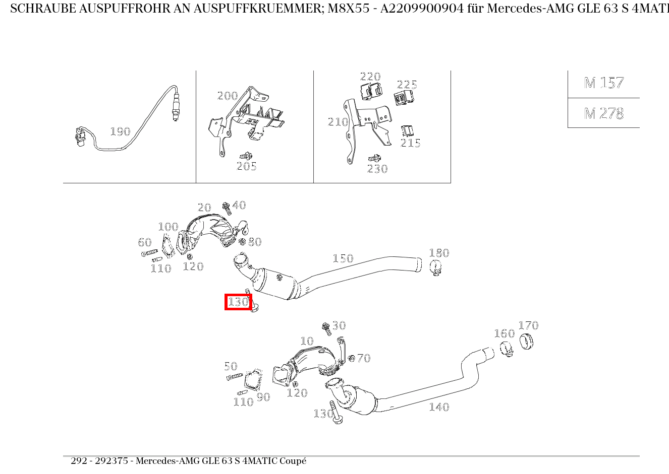 Schraube AUSPUFFROHR AN AUSPUFFKRUEMMER; M8X55 Mercedes-AMG GLE 63 S 4MATIC Coupé 292 Schraube AUSPUFFROHR AN AUSPUFFKRUEMMER; M8X55 Mercedes-AMG GLE 63 S 4MATIC Coupé 292