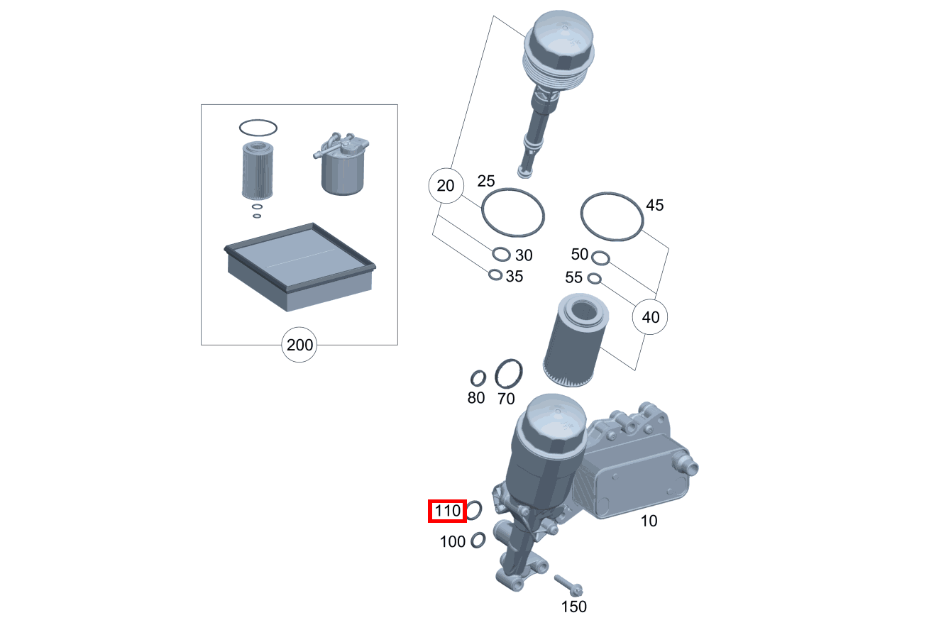 O-Ring Ölkühler an Zylinderkurbelgehäuse; 21X3.4 Vito 116 CDI Kasten Lang 245