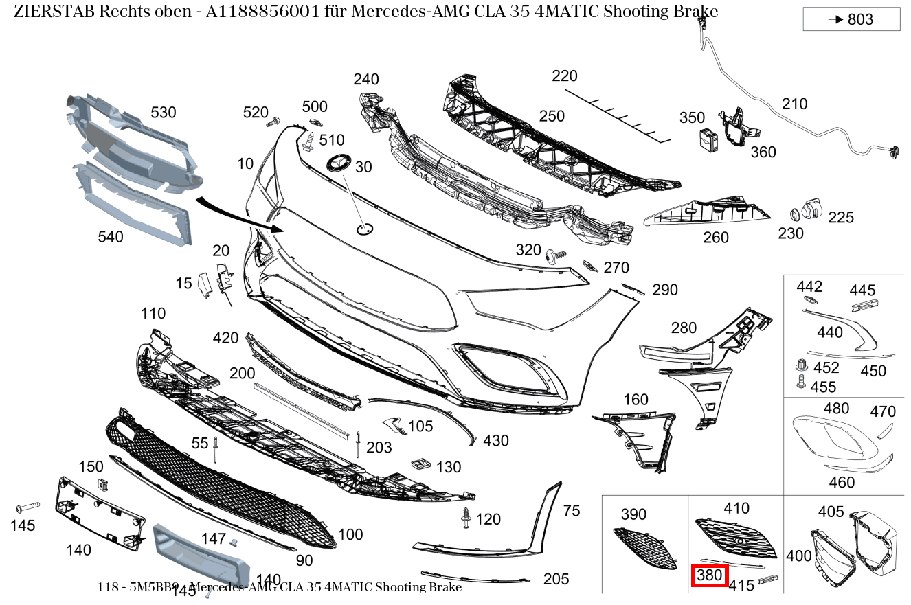 Zierstab Rechts oben Mercedes-AMG CLA 35 4MATIC Shooting Brake 118