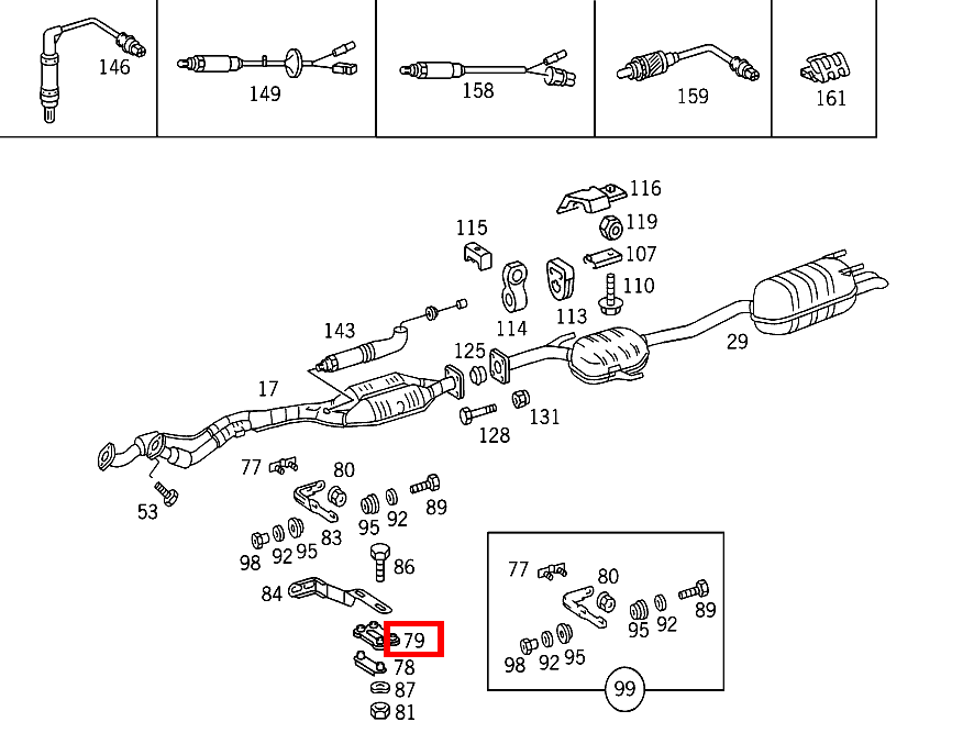 DAEMPFUNGSPLATTE HALTER AN AUSPUFFROHR VORN S 320 L/300 SEL 3.2 140