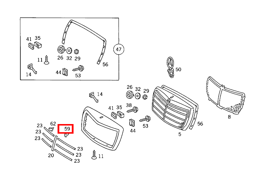 Klammer ZIERSTAB AN KUEHLERGITTER 560 SEL-126 126 Klammer ZIERSTAB AN KUEHLERGITTER 560 SEL-126 126