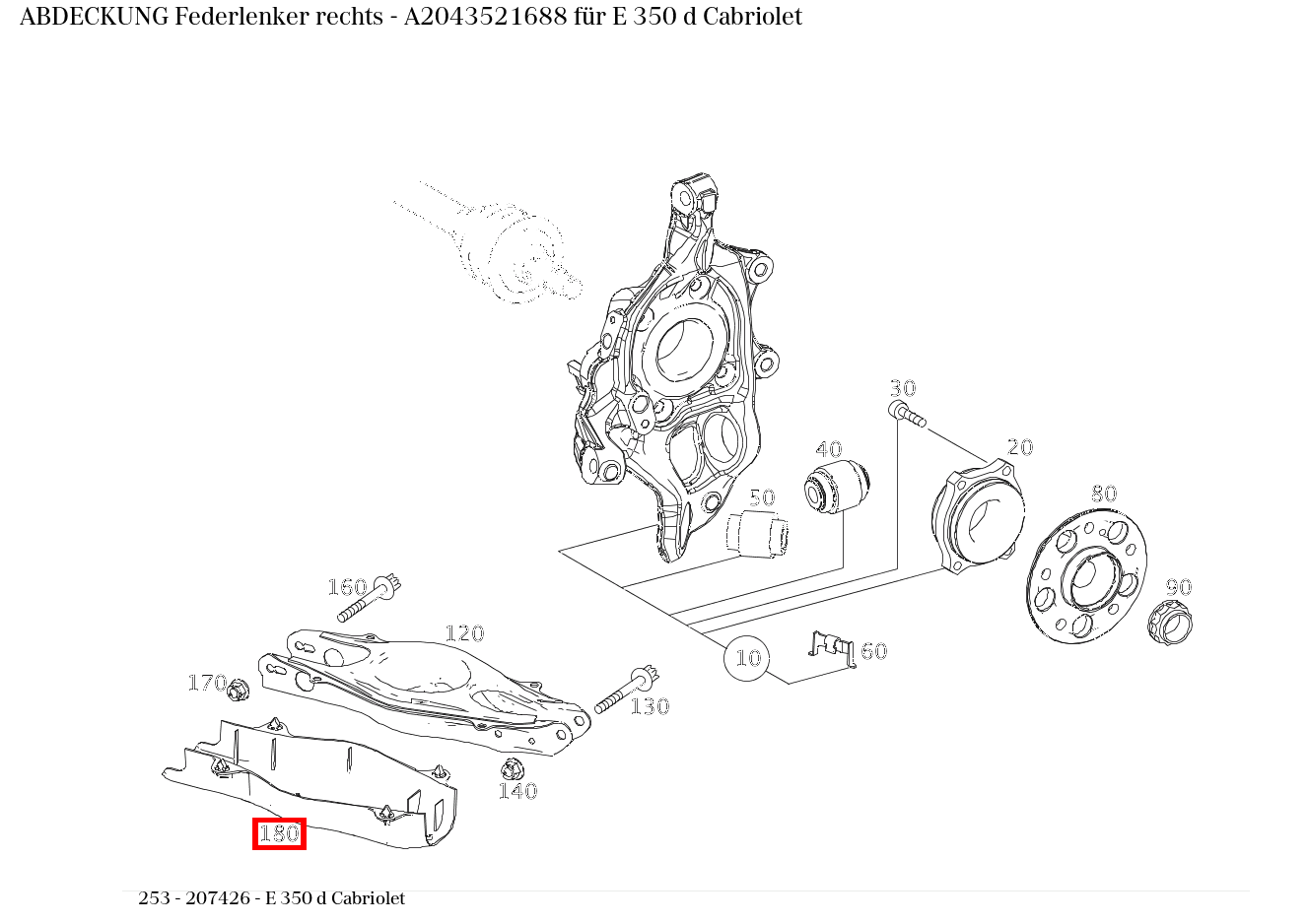 Abdeckung Federlenker rechts E 350 d Cabriolet 253