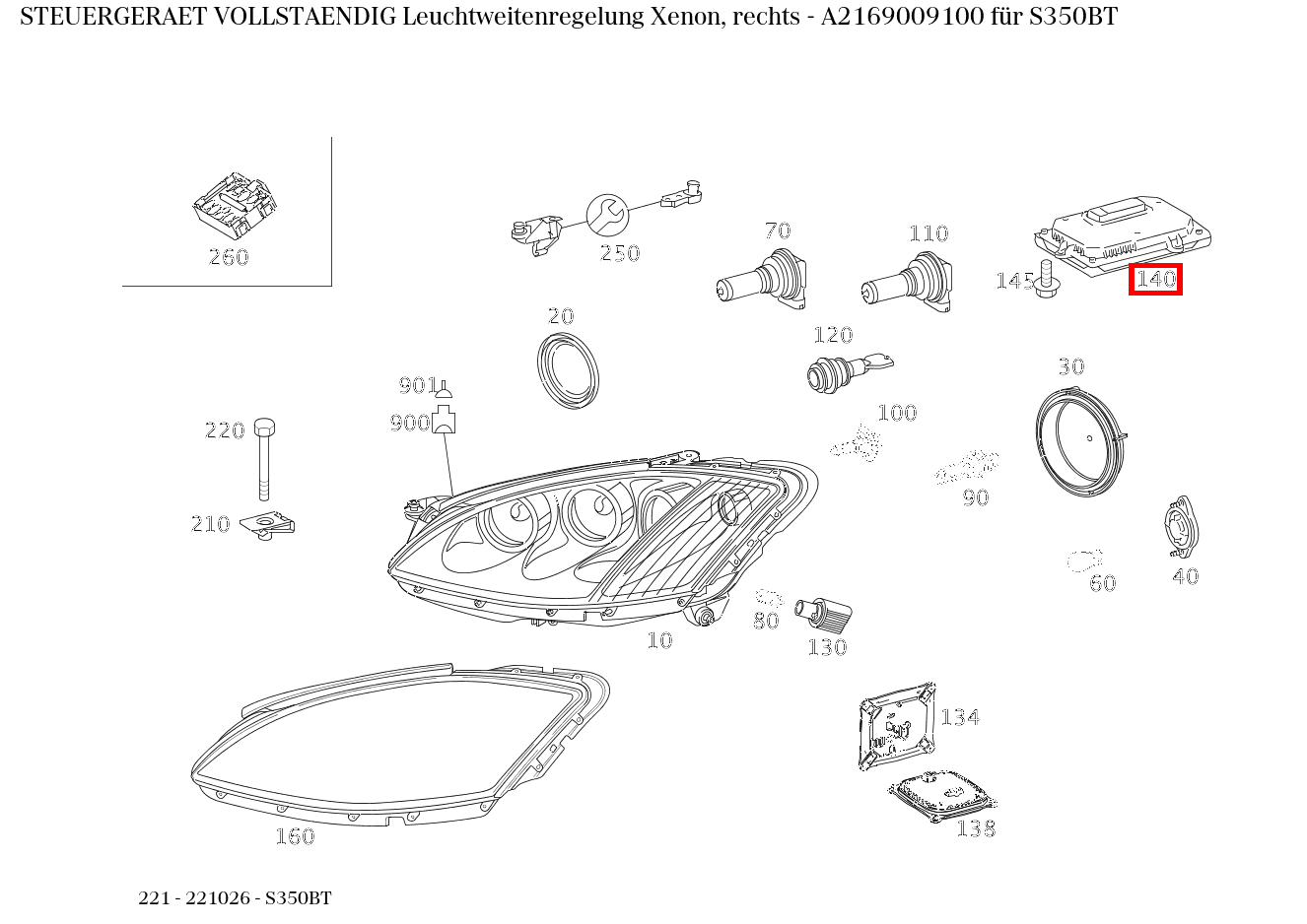 Steuergerät vollständig Leuchtweitenregelung Xenon, rechts S350BT 221 Steuergerät vollständig Leuchtweitenregelung Xenon, rechts S350BT 221