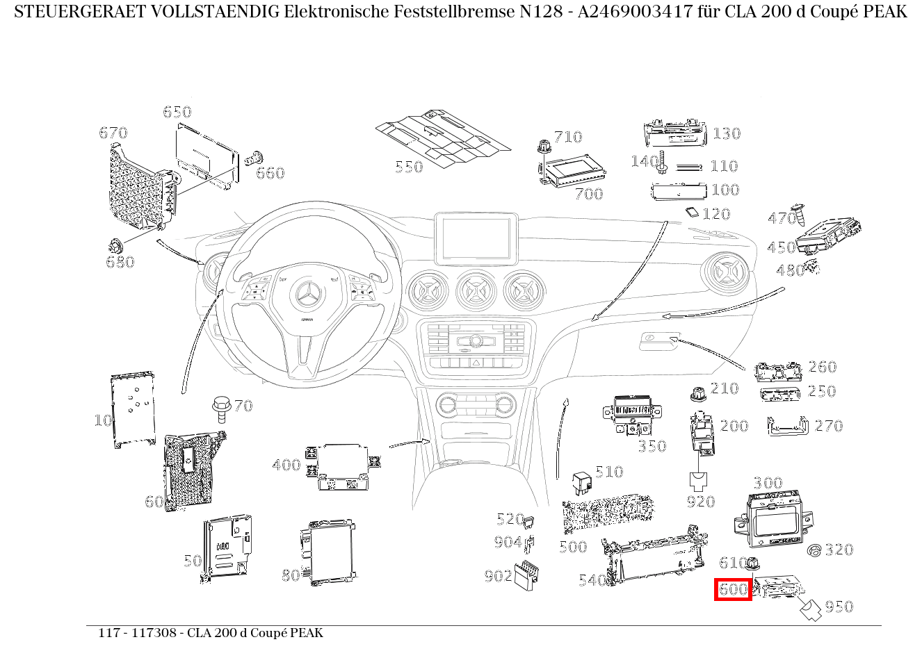 Steuergerät vollständig Elektronische Feststellbremse N128 CLA 200 d Coupé PEAK 117