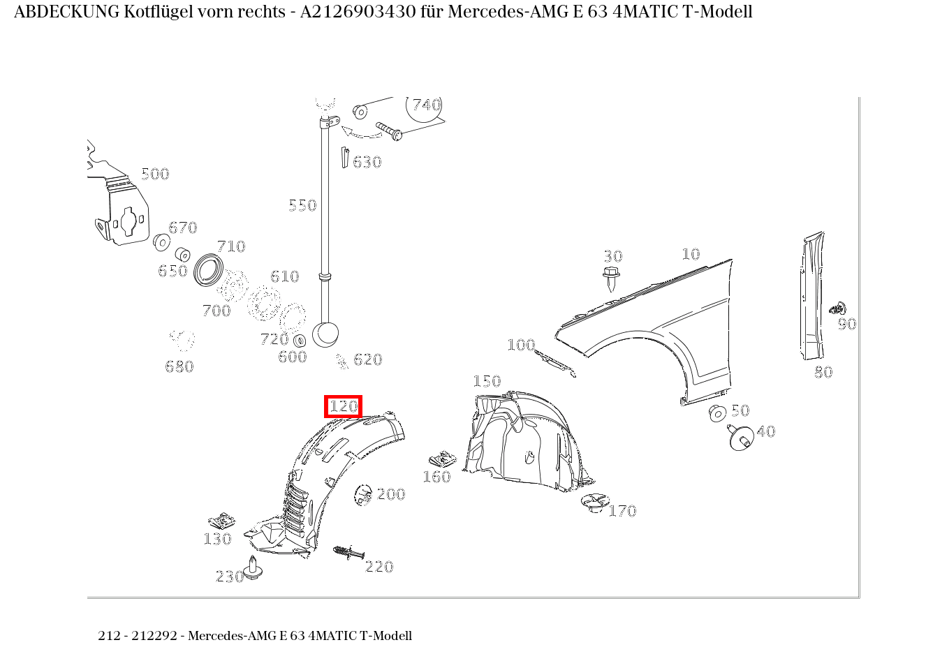 Abdeckung Kotflügel vorn rechts Mercedes-AMG E 63 4MATIC T-Modell 212 Abdeckung Kotflügel vorn rechts Mercedes-AMG E 63 4MATIC T-Modell 212