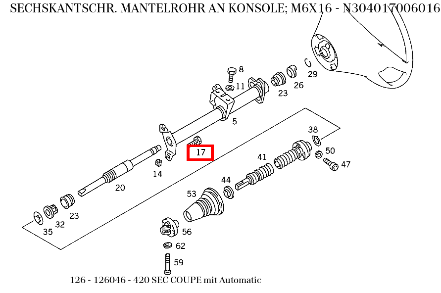 Sechskantschraube MANTELROHR AN KONSOLE; M6X16 420 SEC COUPE mit Automatic 126