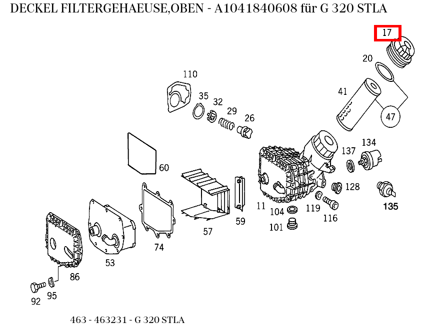 Deckel FILTERGEHAEUSE,OBEN G 320 STLA 463