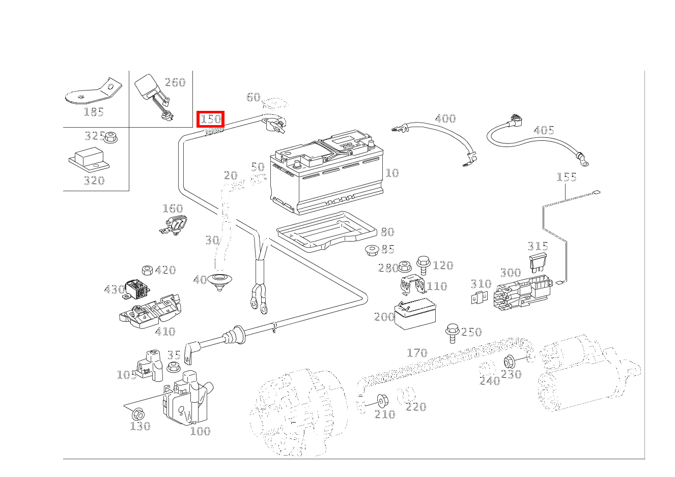 BATTERIELEITUNG PLUSPOL BATTERIE PLUSPOL ZUR VORSICHERUNGSDOSE GL 450 4M 164