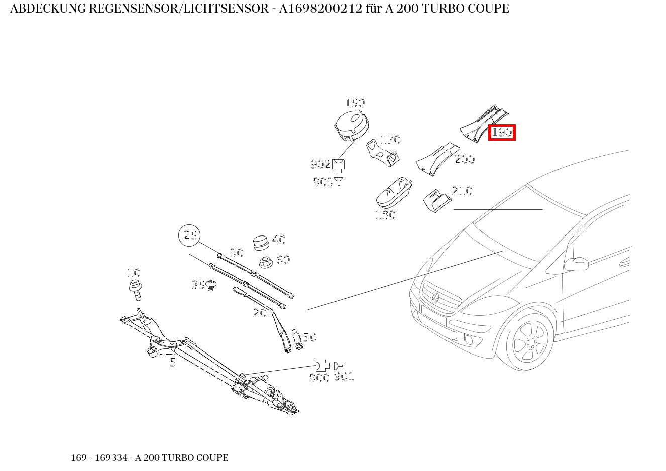 Abdeckung REGENSENSOR/LICHTSENSOR A 200 TURBO COUPE 169