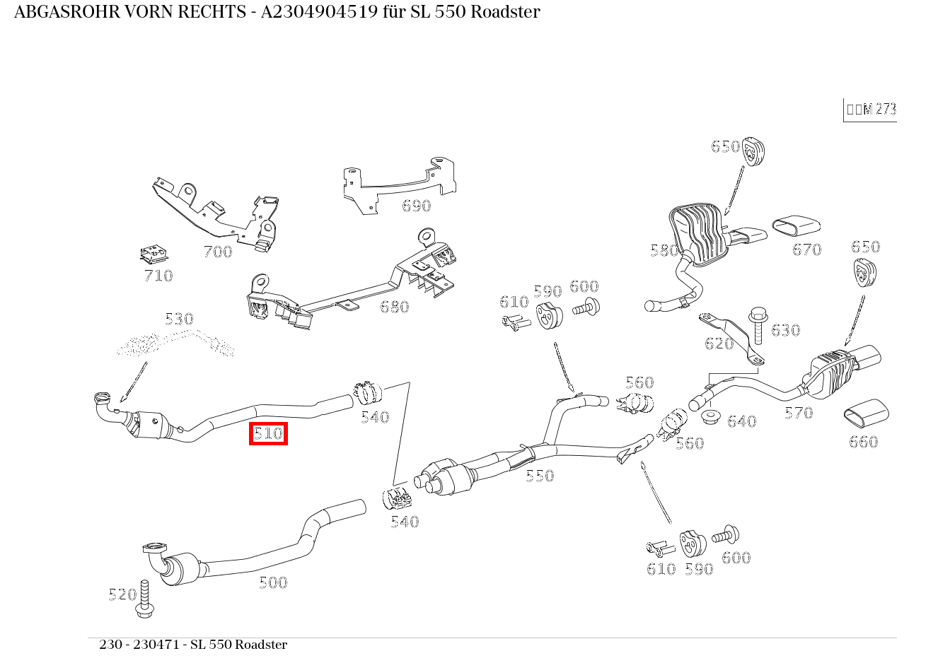 Abgasrohr VORN RECHTS SL 550 Roadster 230