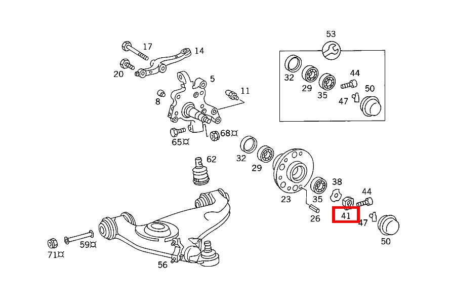 KLEMMMUTTER VORDERRADNABE AN ACHSSCHENKEL E 250 FL 124 KLEMMMUTTER VORDERRADNABE AN ACHSSCHENKEL E 250 FL 124