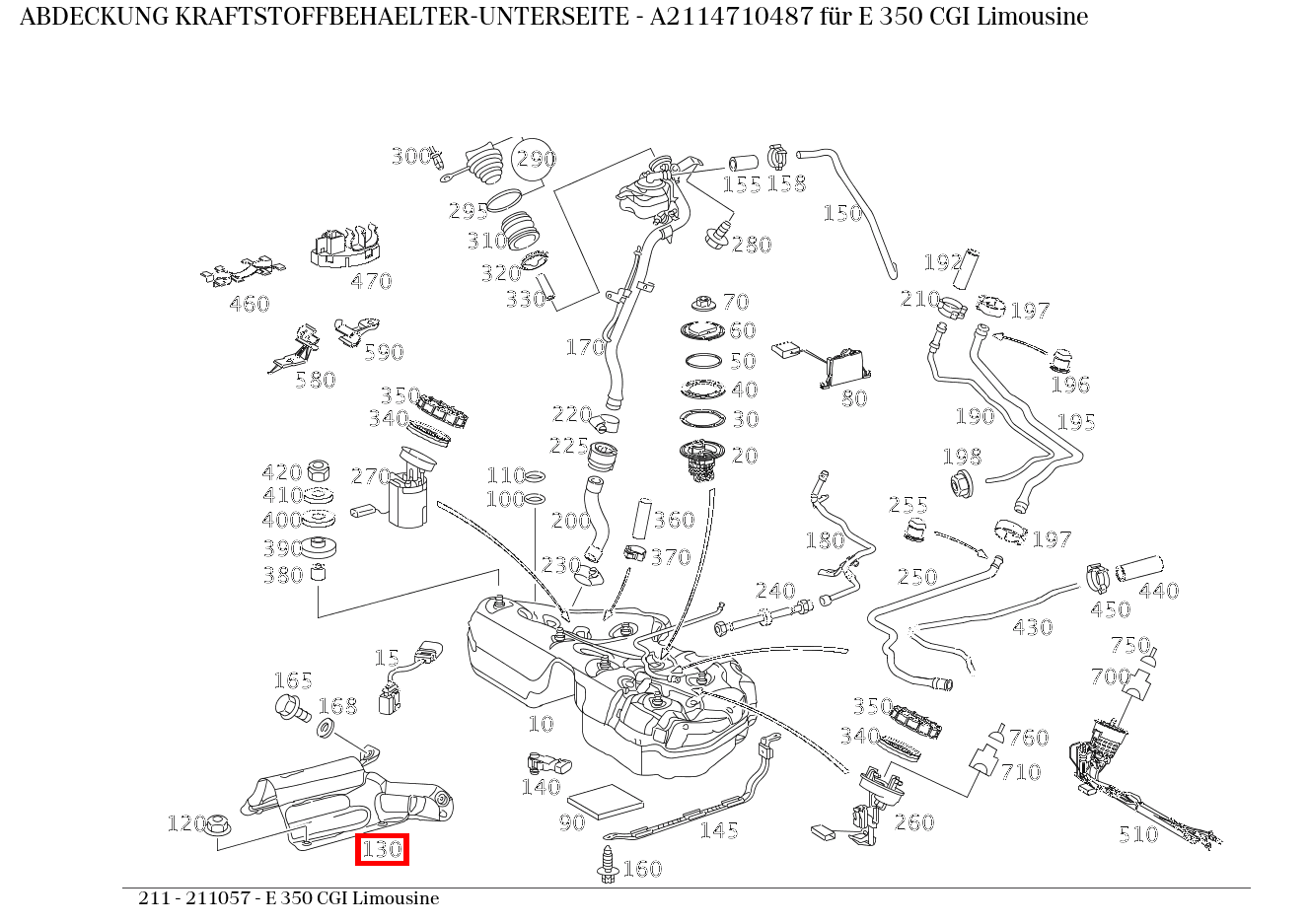 Abdeckung KRAFTSTOFFBEHAELTER-UNTERSEITE E 350 CGI Limousine 211