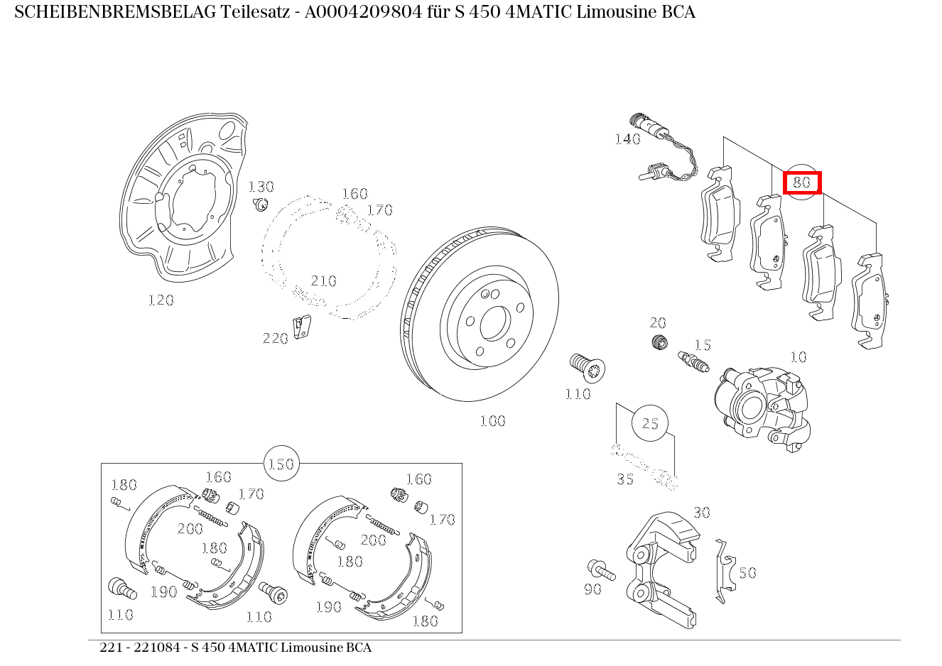 Scheibenbremsbelag Teilesatz S 450 4MATIC Limousine BCA 221 Scheibenbremsbelag Teilesatz S 450 4MATIC Limousine BCA 221