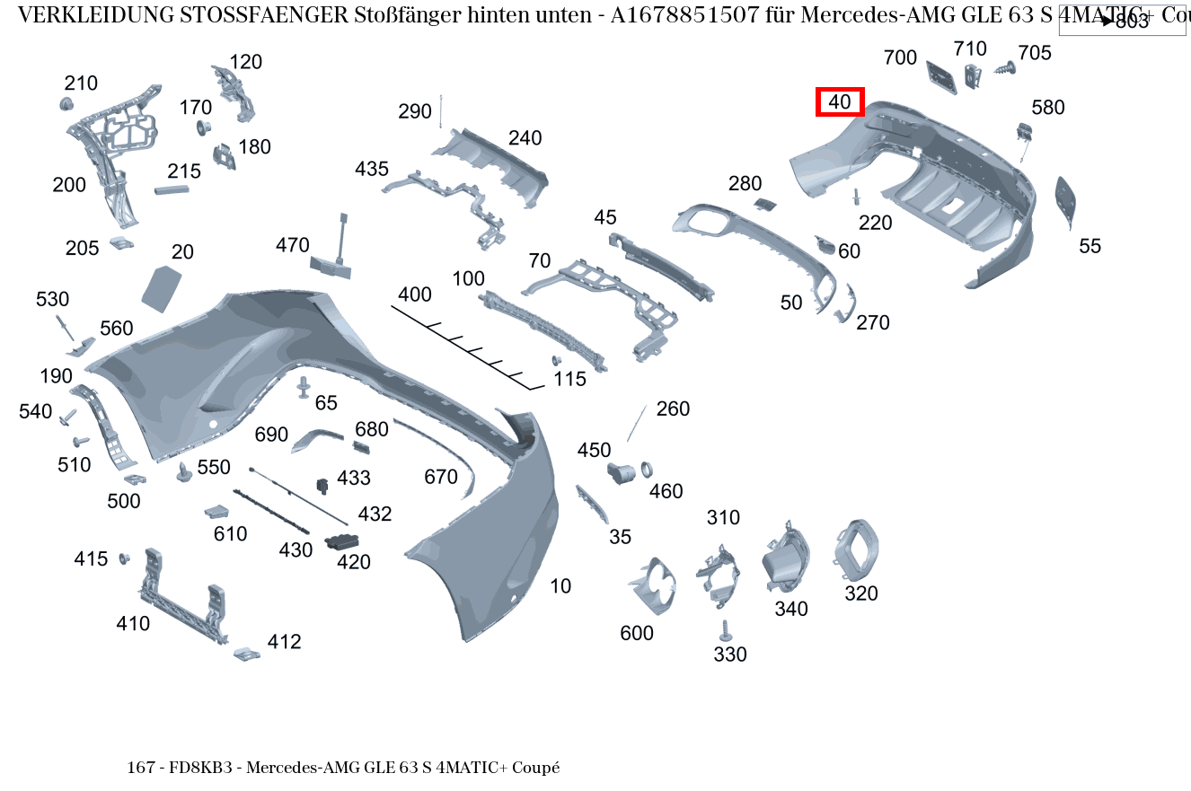 Verkleidung Stossfänger Stoßfänger hinten unten Mercedes-AMG GLE 63 S 4MATIC+ Coupé 167 Verkleidung Stossfänger Stoßfänger hinten unten Mercedes-AMG GLE 63 S 4MATIC+ Coupé 167