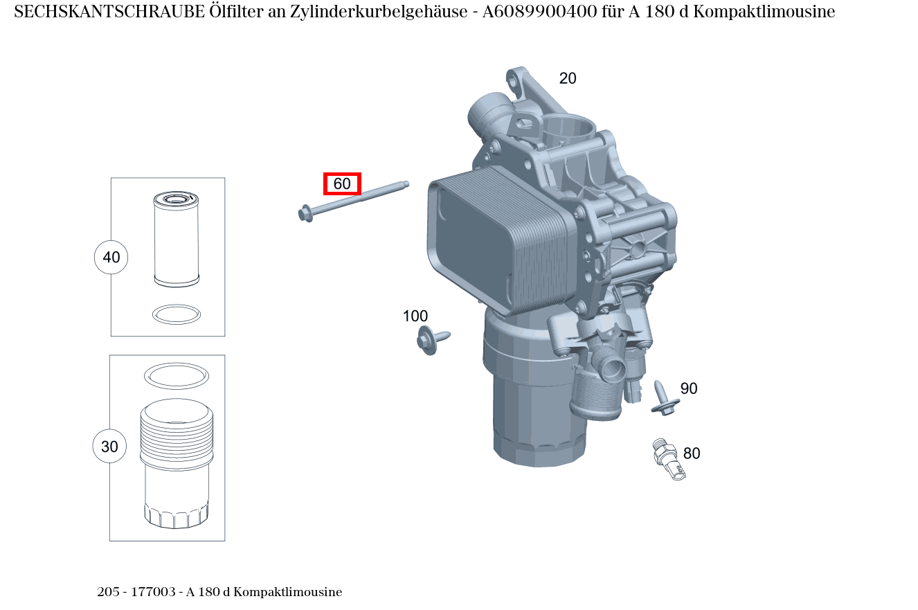 Sechskantschraube Ölfilter an Zylinderkurbelgehäuse A 180 d Kompaktlimousine 205