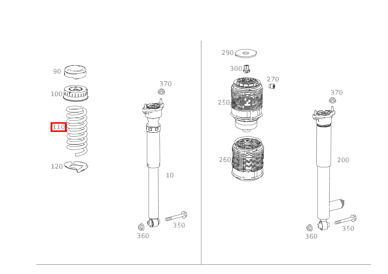 Hinterfeder FARBKENNZEICHNUNG: 1 X ROT / 1 X GRUEN E 350 4MATIC Limousine BCA 212