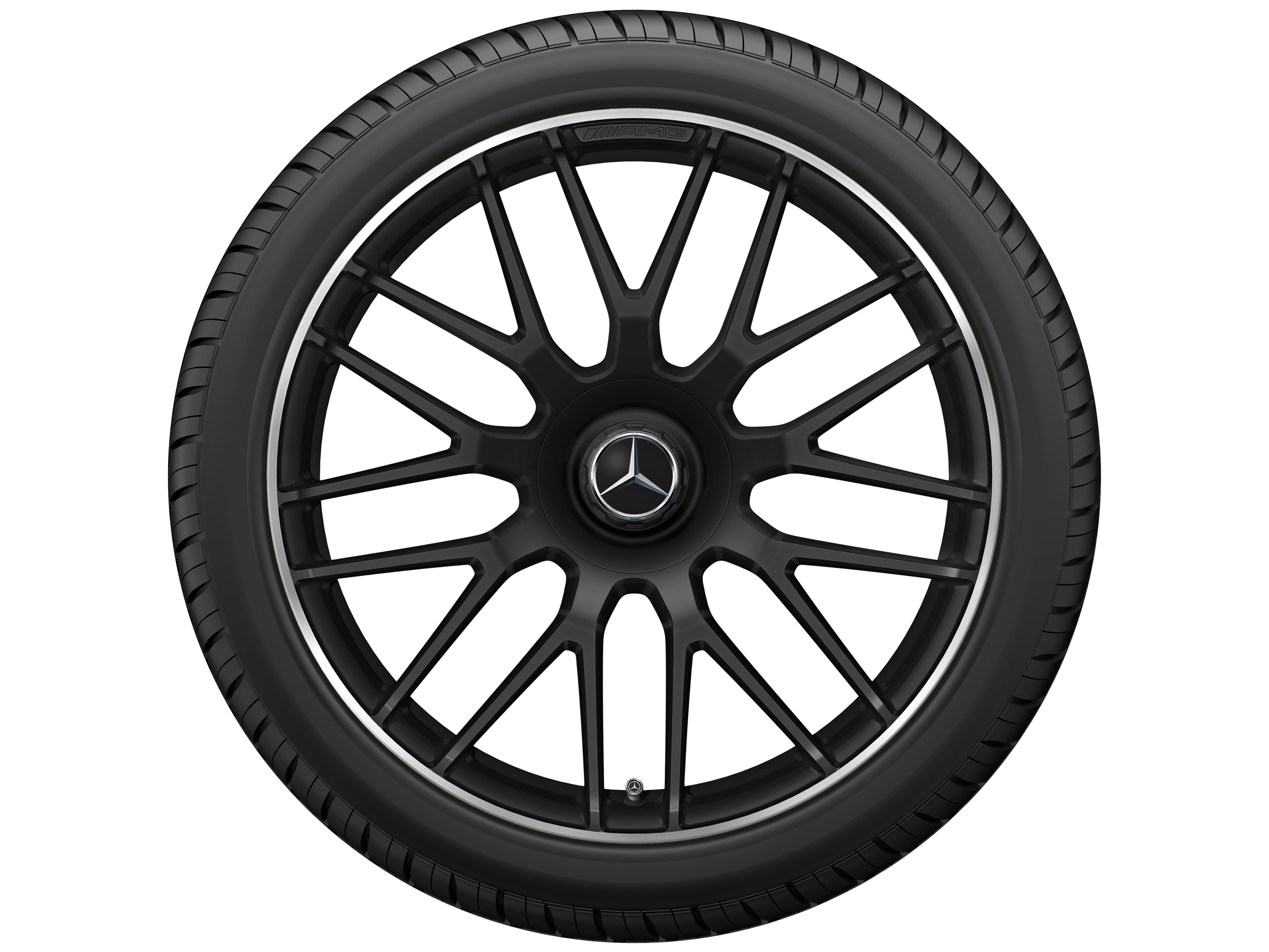 Mercedes-Benz - AMG Schmiederad im Kreuzspeichen-Design, 50,8 cm (20 Zoll), Felgenhorn glanzgedreht 10,5 J x 20 ET 57, schwarz matt