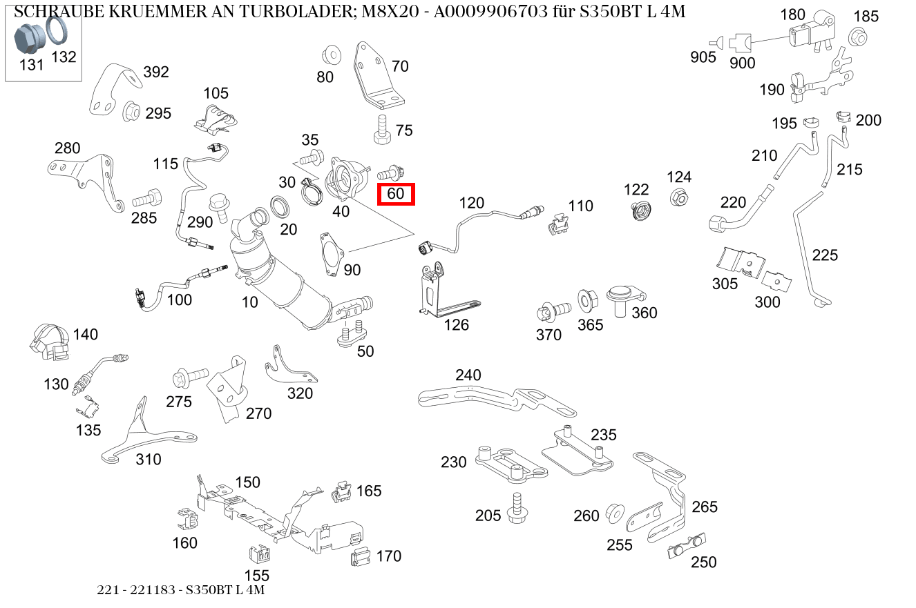 Schraube KRUEMMER AN TURBOLADER; M8X20 S350BT L 4M 221 Schraube KRUEMMER AN TURBOLADER; M8X20 S350BT L 4M 221