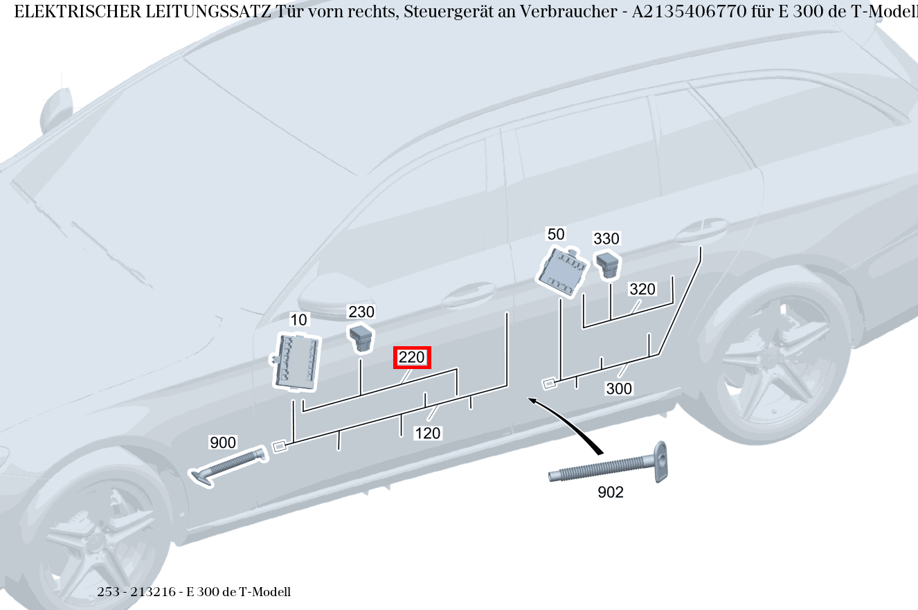 Elektrischer Leitungssatz Tür vorn rechts, Steuergerät an Verbraucher E 300 de T-Modell 253