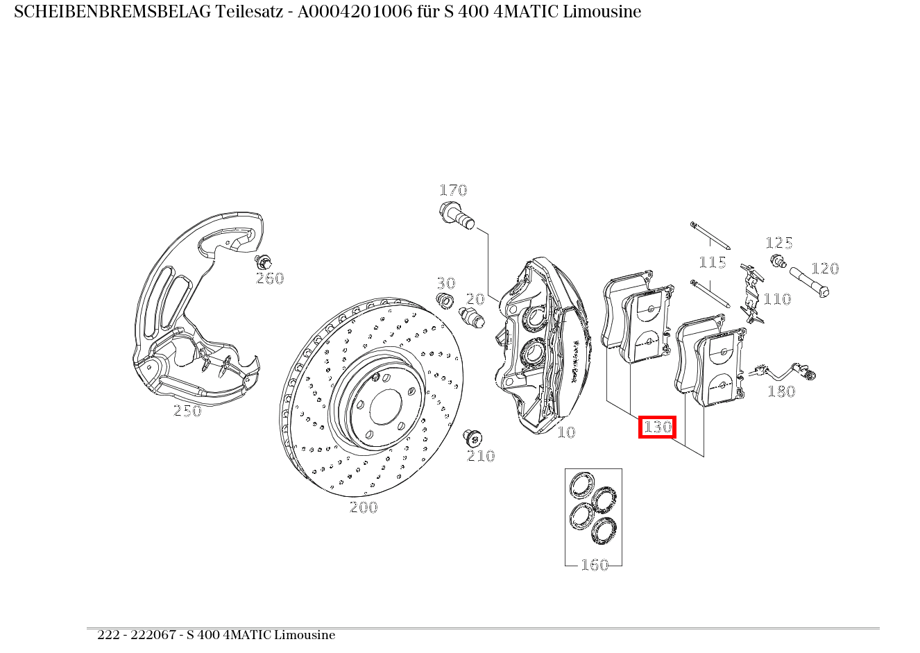 Scheibenbremsbelag Teilesatz S 400 4MATIC Limousine 222