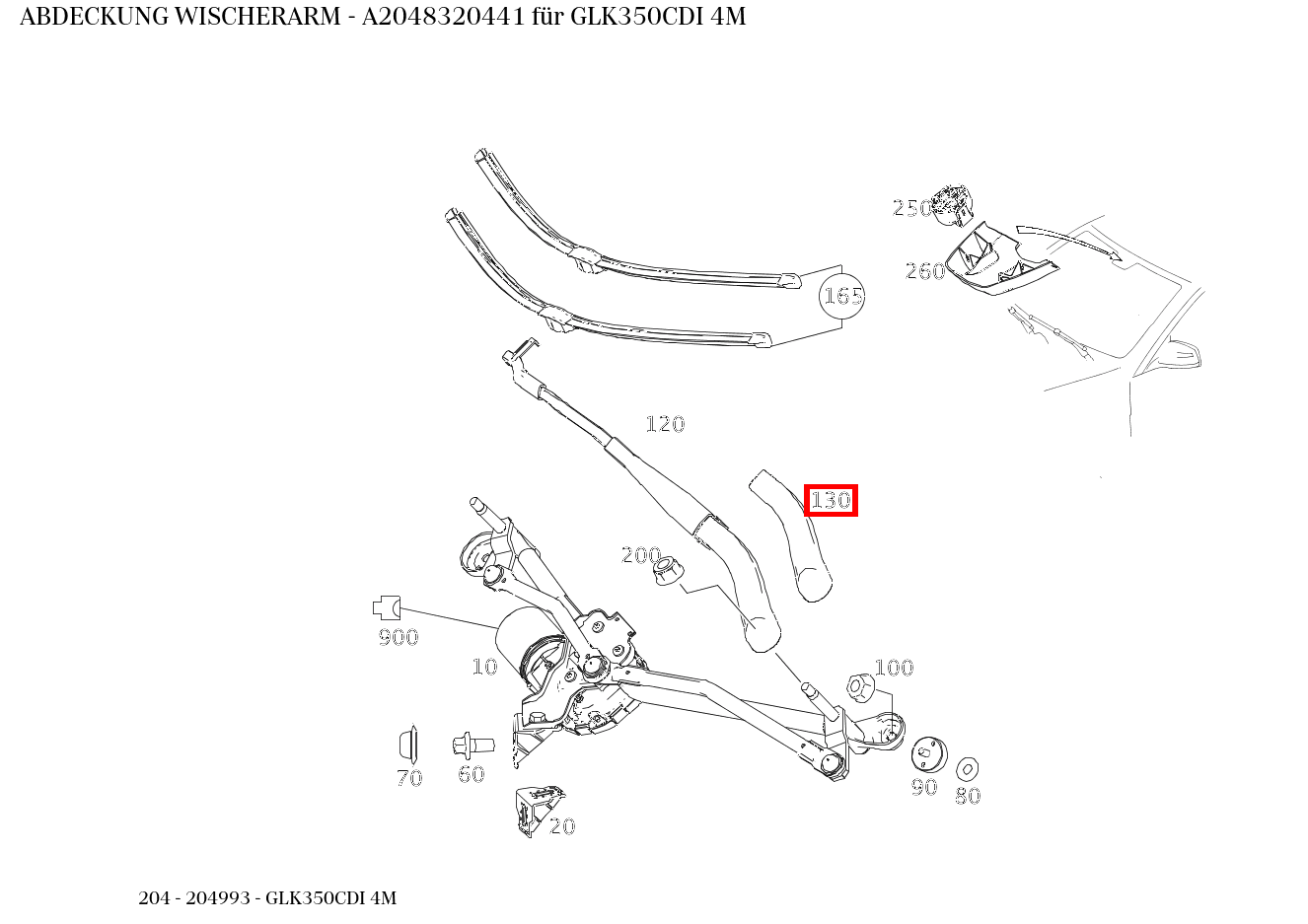 Abdeckung WISCHERARM GLK350CDI 4M 204