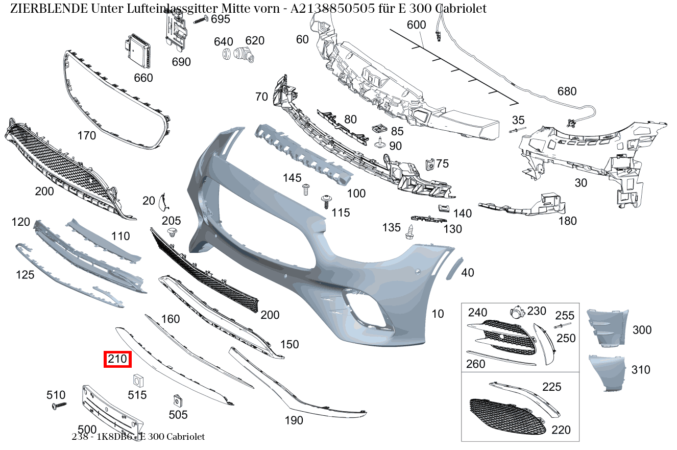 Zierblende Unter Lufteinlassgitter Mitte vorn E 300 Cabriolet 238 Zierblende Unter Lufteinlassgitter Mitte vorn E 300 Cabriolet 238