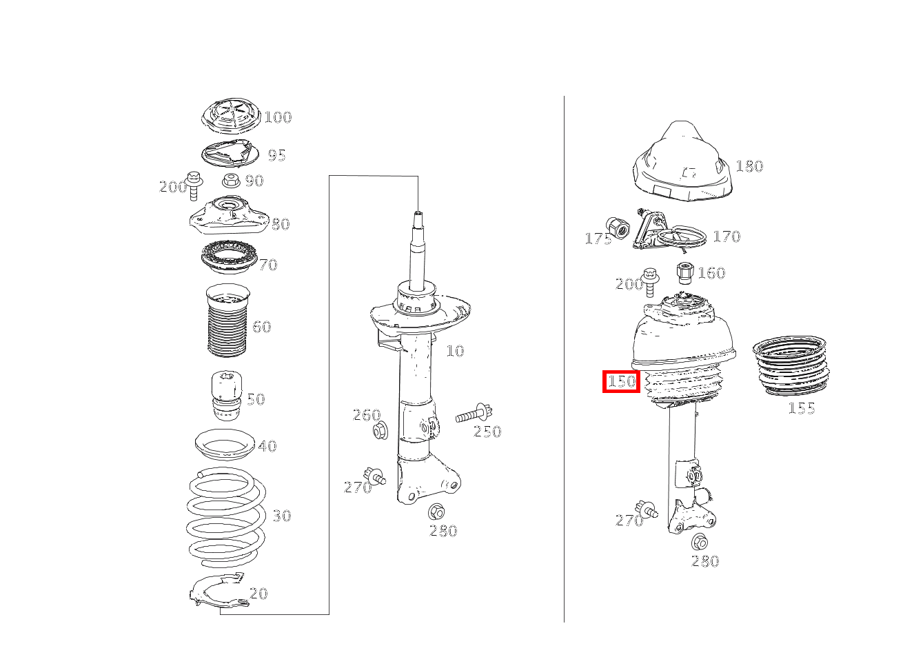 Luftfederbein VORN LINKS E 200 Limousine 213 Luftfederbein VORN LINKS E 200 Limousine 213