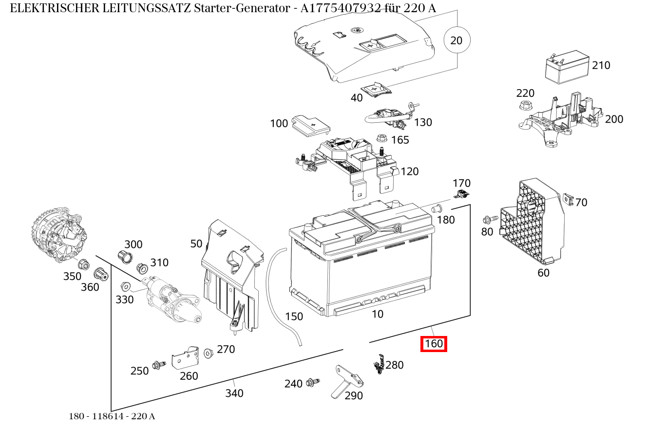 Elektrischer Leitungssatz Starter-Generator 220 A 180 Elektrischer Leitungssatz Starter-Generator 220 A 180