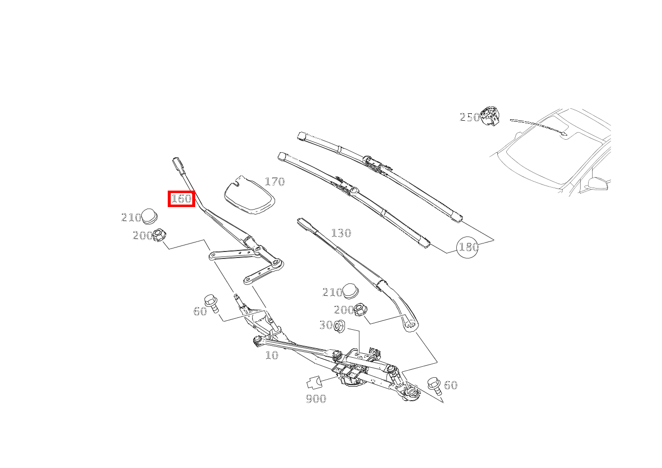 Wischerarm BEIFAHRERSEITE B200CDI BE 246