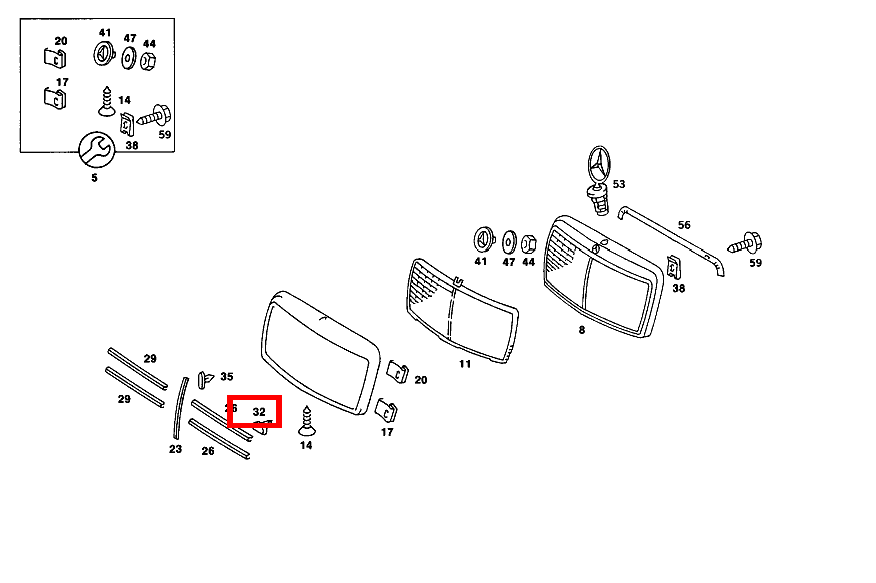 Klammer ZIERSTAB AN KUEHLERGITTER 190 D 2.5 Turbo 201 Klammer ZIERSTAB AN KUEHLERGITTER 190 D 2.5 Turbo 201